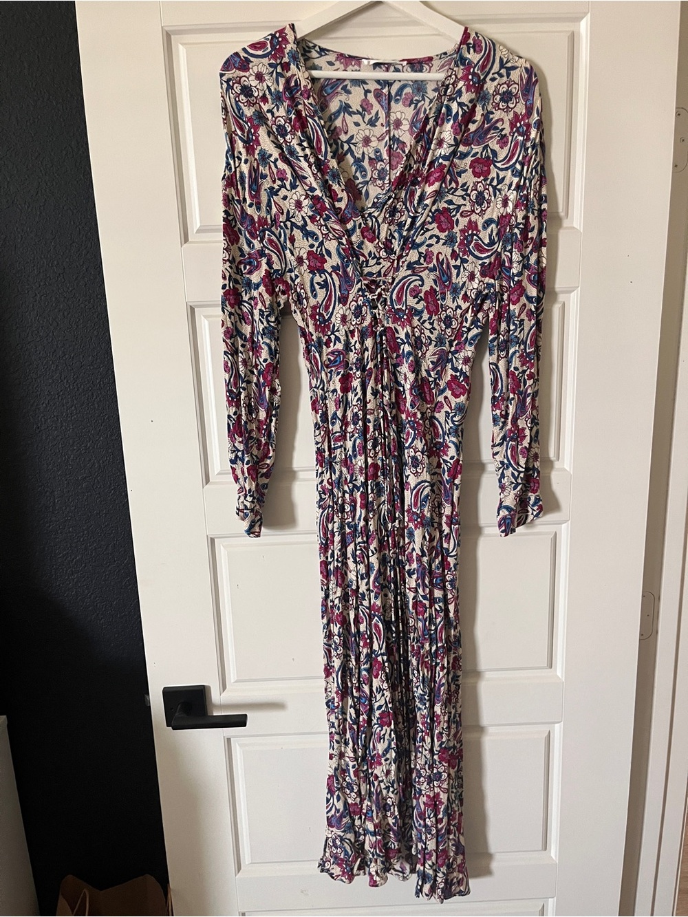 Mango Floral V-Neck Maxi Dress in White, Purple & Pink